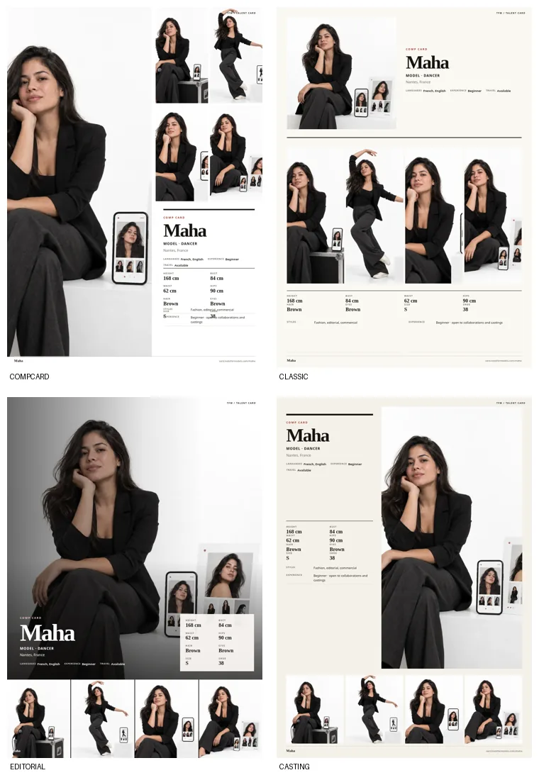 Four Comp Card layout examples